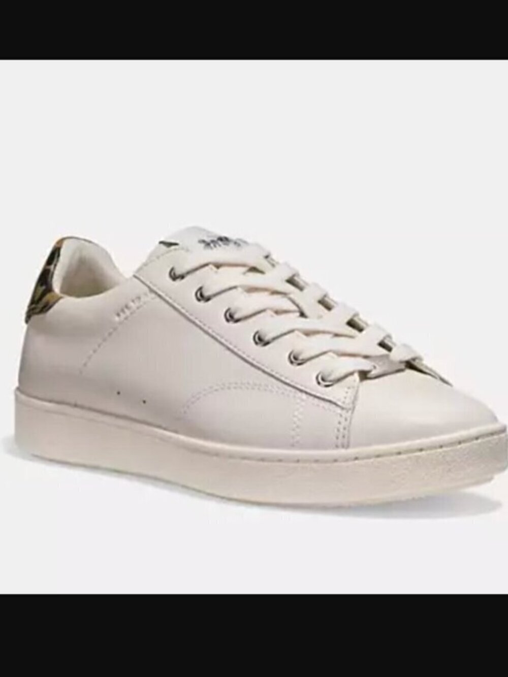 Coach Low Top Leather Sneakers 9B Leopard Print Heel Off-White Luxury C126